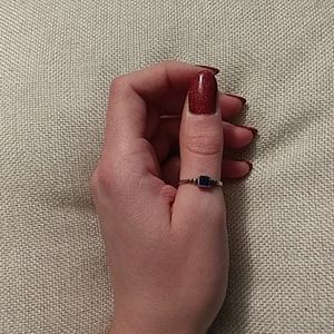 Blue Square Silver Ring